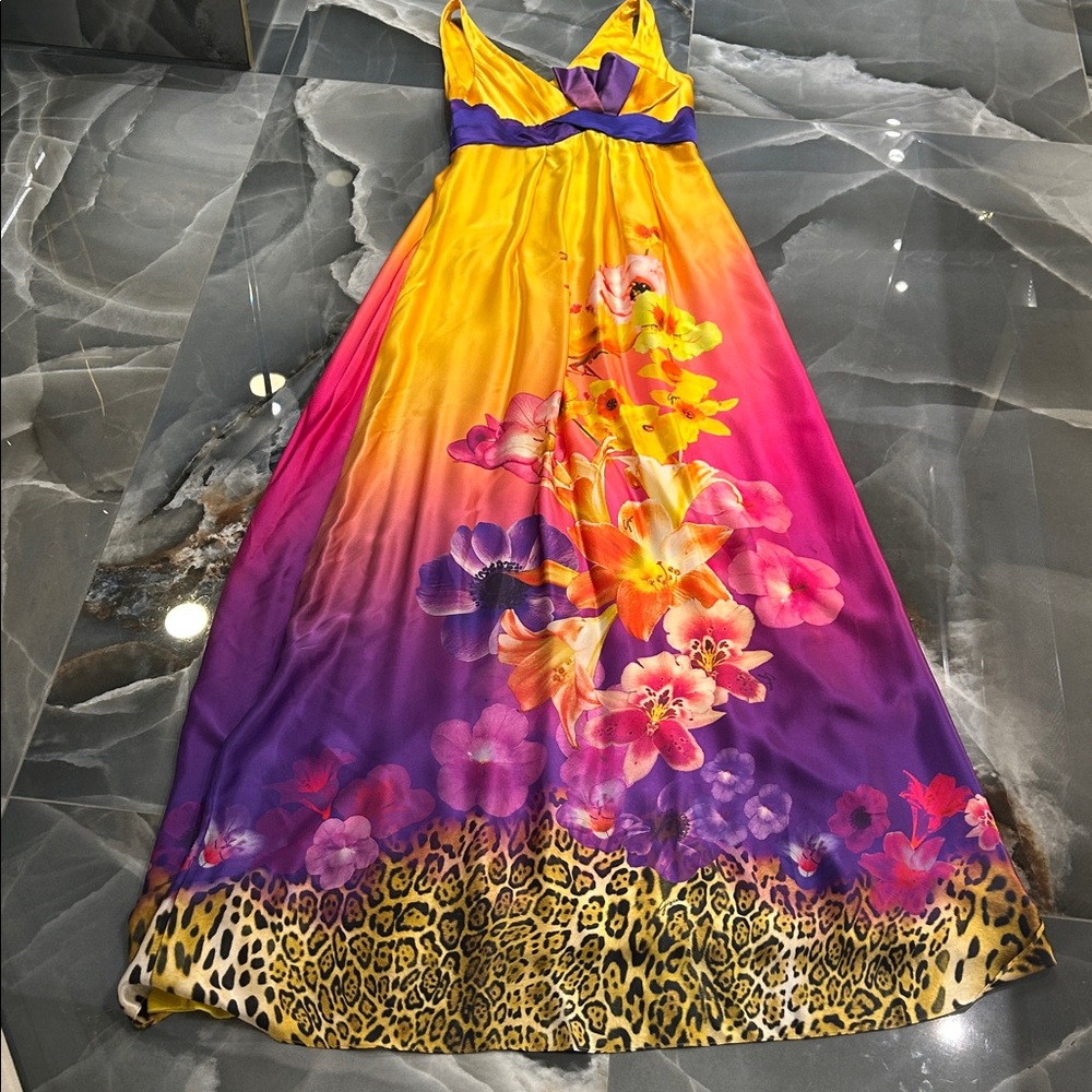 Elegant Floral Maxi Dress - Yellow and Pink and purple.